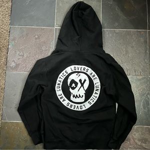 Lovers Are Lunatics Graphic Skull Black Zipper Hoodie